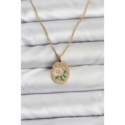 316L Çelik Zincir Papatya Figürlü Kadın Kolye