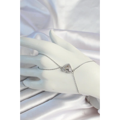 316L Çelik Zincirli Gümüş Renk Kalp Figürlü Zirkon Taşlı Şahmeran