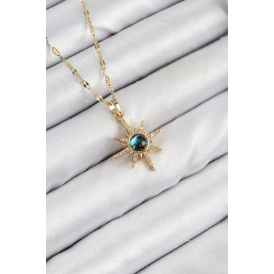 316L Çelik Zirkon Taşlı Kutup Yıldızı Model Gold Renk Kadın Kolye