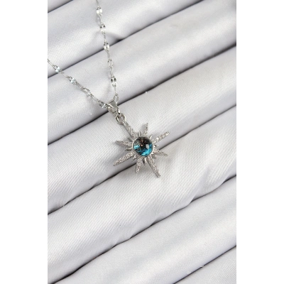 316L Çelik Zirkon Taşlı Kutup Yıldızı Model Gümüş Renk Kadın Kolye