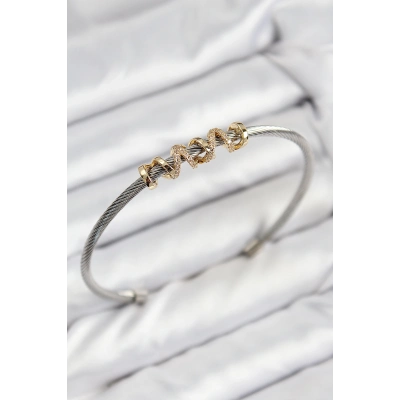 316L Çelik Zirkon Taşlı Model Gold Ve Gümüş Renk Kadın Bileklik