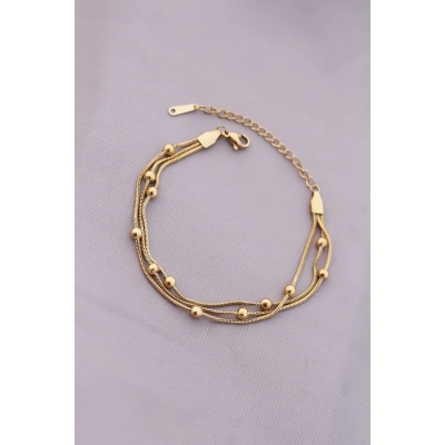 316L Kararmaz Çelik Gold Renk Top Zincirli Kadın Bileklik