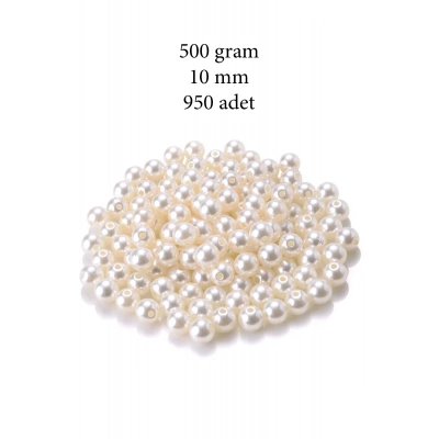 500 gram 10mm Krem Renk Plastik İnci Boncuk Çanta ve Takı Yapım Boncuğu (~950 adet)