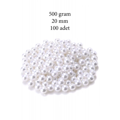 500 gram 20mm Beyaz Renk Plastik İnci Boncuk Çanta ve Takı Yapım Boncuğu (~100 adet)