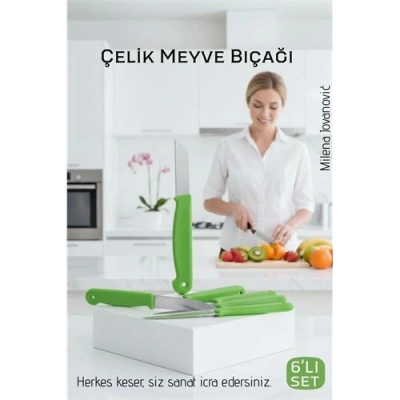 6lı Premium Paslanmaz Çelik Meyve Bıçağı Seti - Yeşil Saplı Keskin Soyma Bıçağı Takımı