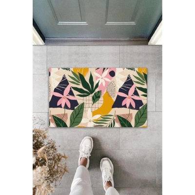 Bfs Dekoratif Dijital Baskı Renkli Çiçek Dış Mekan Paspas K-2105