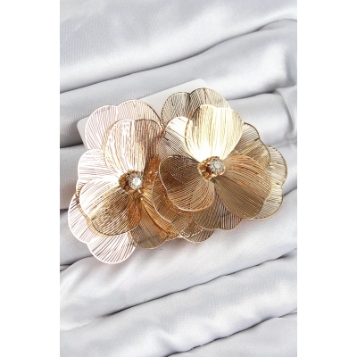 Bfs Pirinç Zirkon Taşlı Çiçek Model Gold Renk Kadın Küpe