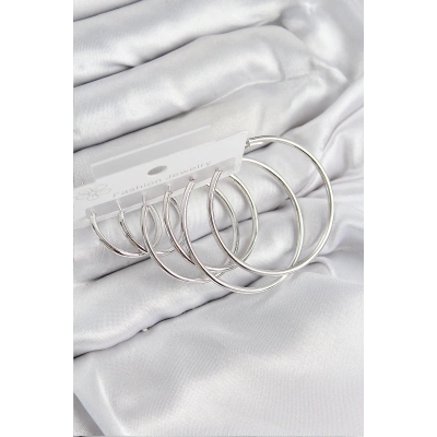 Bfs Pirinç Halka Model Gümüş Renk Kadın Set Küpe