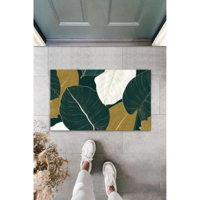Bfs Dekoratif Dijital Baskı Koyu Yeşil Yaprak Dış Mekan Paspas K-2101