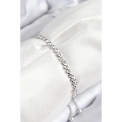 BFS Pirinç Zirkon Taşlı Sıralı Model Gümüş Renk Asansörlü Kadın Bileklik