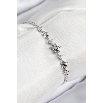 BFS Pirinç Zirkon Taşlı Yıldız Model Gümüş Renk Kadın Bileklik