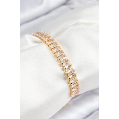 BFS Pirinç Zirkon Taşlı Su Yolu Model Gold Renk Asansörlü Kadın Bileklik