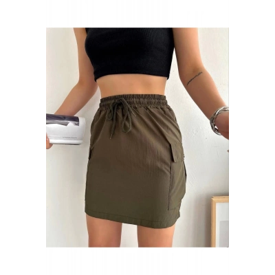 Kargo Cep Ince Paraşüt Etek Haki S241019