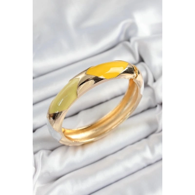 Bfs Pirinç Beyaz Yeşil Sarı Mineli Baklava Model Gold Renk Kadın Kelepçe