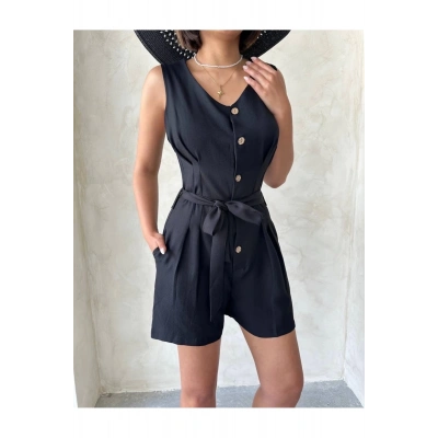 Kuşaklı şortlu tulum