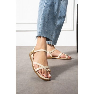 Nordi Bej Cilt Kemerli Sandalet