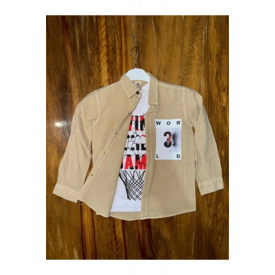 9-13 Yaş Tişört Gömlek Kombini Vizon