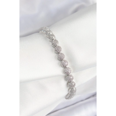 BFS Pirinç Zirkon Taşlı Yarım Topcuk Model Gümüş Renk VIP Seri Kadın Bileklik