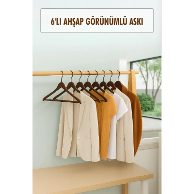 6’lı Ahşap Görünümlü Askı Kahve 44 cm