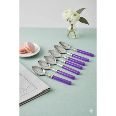 6’lı Paslanmaz Çelik Mor Tatlı Kaşığı Seti