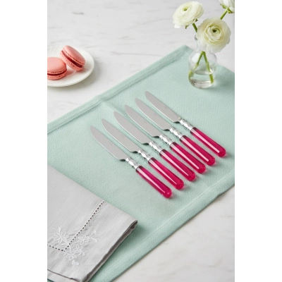 6’lı Paslanmaz Çelik Pembe Tatlı Bıçağı Seti