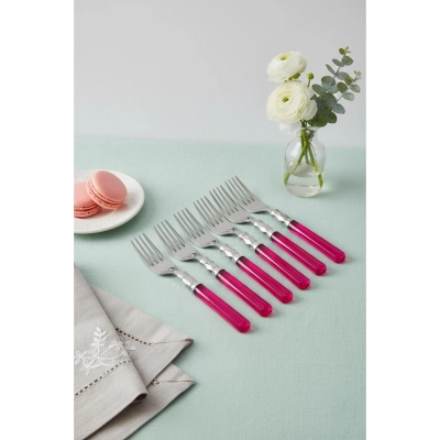 6’lı Paslanmaz Çelik Pembe Tatlı Çatalı Seti