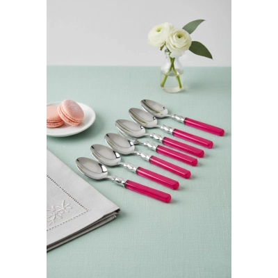 6’lı Paslanmaz Çelik Pembe Tatlı Kaşığı Seti