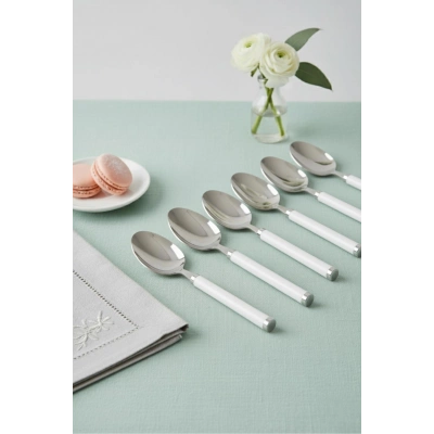 6’lı Paslanmaz Çelik Tatlı Kaşığı Seti Beyaz Saplı 15 cm