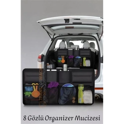 8 Gözlü Araç Koltuk Arkası Organizer – Güçlü Tokalı, Cırtlı, Ayarlanabilir Tasarım