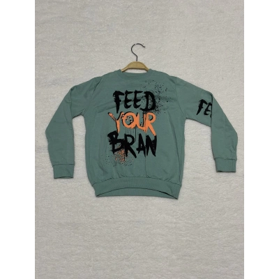 8 yaş Bisiklet yaka siyah turuncu yazı baskılı sweat erkek çocuk mint