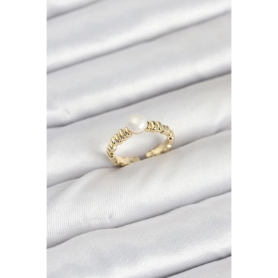 Pirinç Gold Renk Göbek İnci Model Kadın Yüzük
