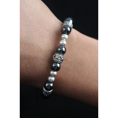 Doğal Taş X Model Antrasit Renk Asansörlü Erkek Bileklik