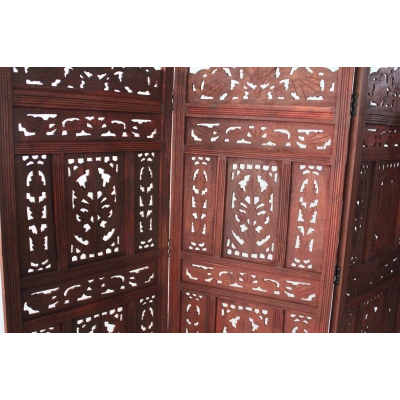 Ahşap Maun Rengi El Oyması Paravan