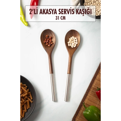 Akasya 2 Li Servis Kaşığı & Sunum Kaşığı & Salata Servis Seti