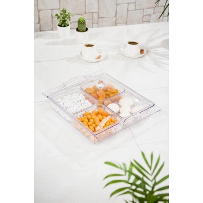 Akrilik Şeffaf 4lü Tek Kapaklı Kahvaltılık & Sunumluk-2065-1