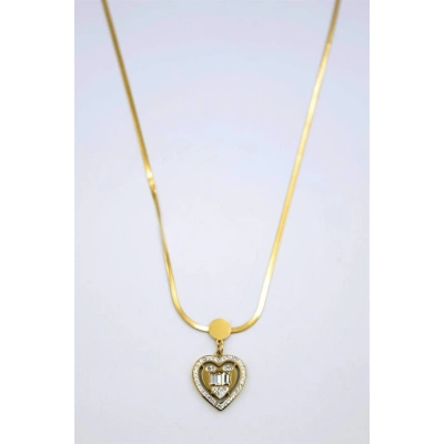 Baget Taşlı  Kalp Kolye - Altın
