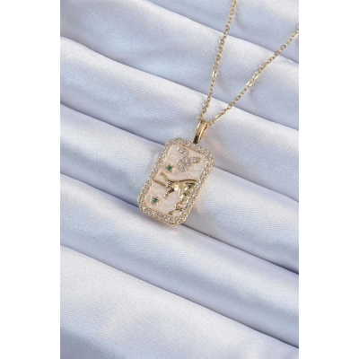 316L Çelik Zincir Altın Renk Zirkon Taşlı Boğa Figürlü Tarot Kolye