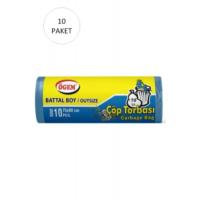 Battal Boy Çöp Torbası 75 x 90 cm 10 Lu Rulo x 10 Paket = 100 Adet (Mavi)