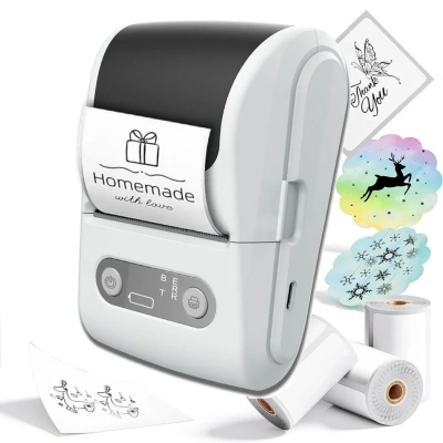 Beyaz Kablosuz Portatif Etiket Yazıcısı