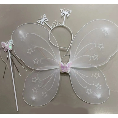 Beyaz Renk Kelebek Kanadı Tacı ve Sopası