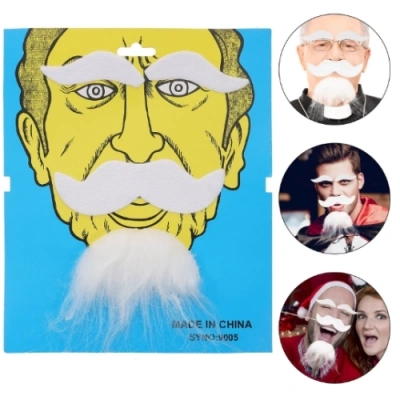 Beyaz Renk Kendinden Yapışkanlı Takma Sakal Bıyık ve Kaş Seti