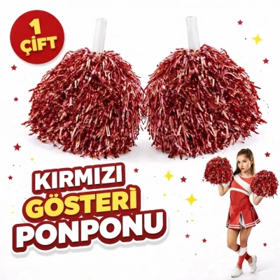 BFS 1 Çift ( 2 Adet ) Kırmızı Renk 23 Nisan 19 Mayıs 29 Ekim Okul Gösteri Ponponları