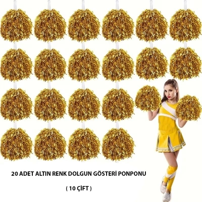 BFS 10 Çift ( 20 Adet ) Altın Renk 23 Nisan 19 Mayıs 29 Ekim Okul Gösteri Ponponları