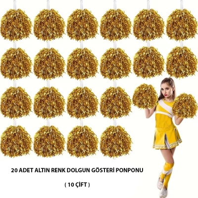BFS 10 Çift ( 20 Adet ) Altın Renk 23 Nisan 19 Mayıs 29 Ekim Okul Gösteri Ponponları