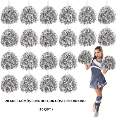 BFS 10 Çift ( 20 Adet ) Gümüş Renk 23 Nisan 19 Mayıs 29 Ekim Okul Gösteri Ponponları