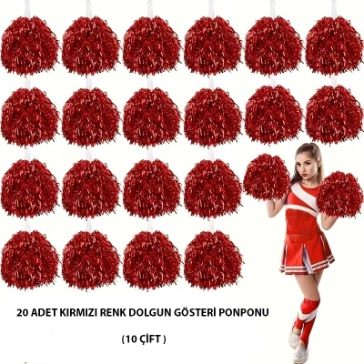 BFS 10 Çift ( 20 Adet ) Kırmızı Renk 23 Nisan 19 Mayıs 29 Ekim Okul Gösteri Ponponları