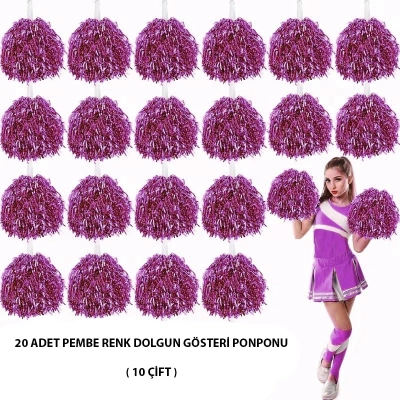 BFS 10 Çift ( 20 Adet ) Pembe Renk 23 Nisan 19 Mayıs 29 Ekim Okul Gösteri Ponponları