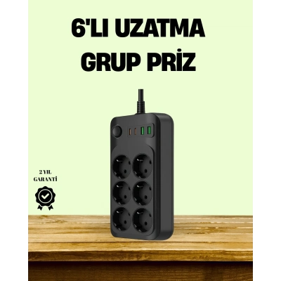 BFS 2500W Güçlü 6’lı Priz USB ve Type-C Çıkışlı Termal Korumalı