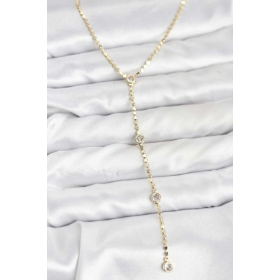 BFS 316L Çelik Gold Renk Ezme Zincir Model Y Kadın Kolye