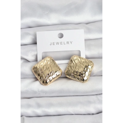 BFS 316L Çelik Gold Renk Kare Vintage Kadın Küpe